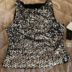JS Boutique Sequin top ~ Black and Silver aurora borealis ~ Sz Med